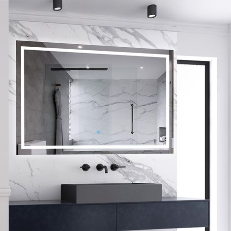 Miroir de salle de bain lumineux L.120 x H.70 cm avec Anti-Buée + 3 Couleurs + Dimmable, Miroir LED Mural