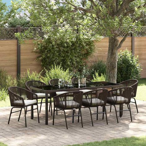 Garten Essgruppe 9 pcs Braun Pulverbeschichteter Stahl