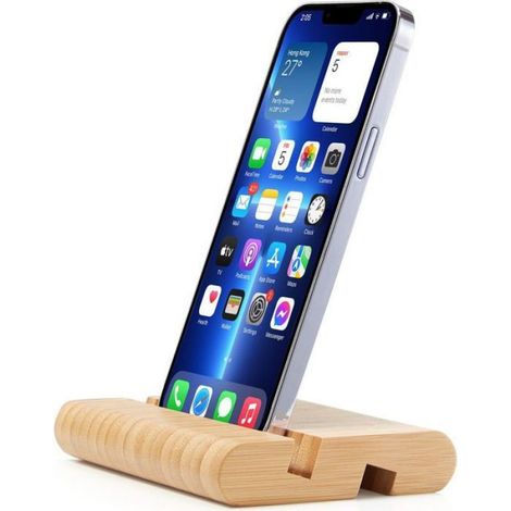 Support Tablette - Bambou Naturel - Pour Smartphone Et Tablette - Usage Bureau Chambre Cuisine - 12 x 9 x 2 cm - 150 g (1/4)