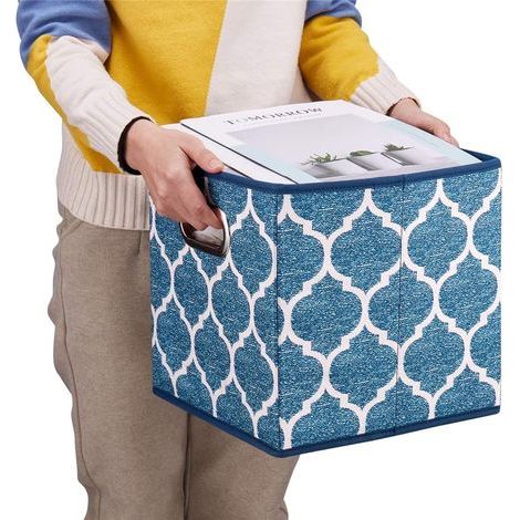 Lot De 2 Boîte De Rangement, Crème, Bleu Marine, Pliable, Tissu,26.5x26.5x28 cm, Avec 2 Poignées En Métal (1/5)