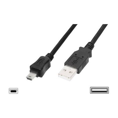 Digitus Câble USB USB 2.0 USB-A mâle, USB-Mini-B mâle 1.00 m noir rond, blindage double AK-300130-01 (1/2)