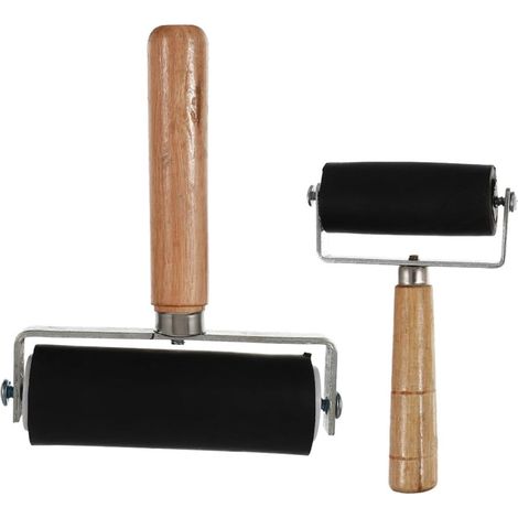 Rouleau en Caoutchouc 2 Pièces pour Peinture Manche en Bois, Facile à Saisir, pour Impression sur Scrapbooks et Papiers Peints (1/5)