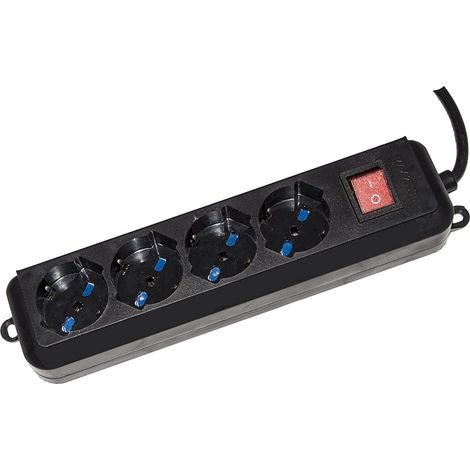 Link multipresa 4 prese universali ita-schuko 10-16 a - spina 16 a con interruttore colore nero (1/2)