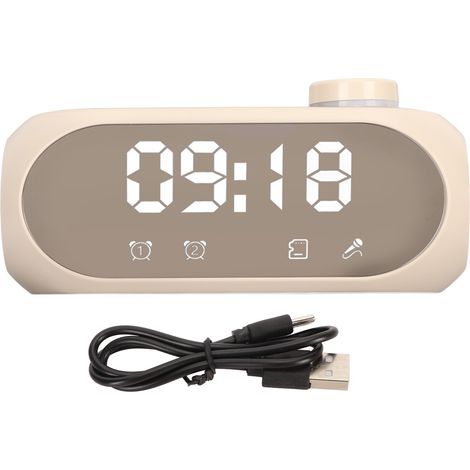 Enceinte Bluetooth sans fil avec éclairage RGB, basses puissants, affichage de température, radio FM, réveil miroir et diffusion vocale - Beige