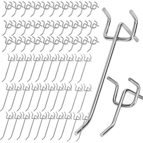 QAZQA 60 Pièces Panneau Perforé Crochets Muraux Métal, Porte Panneau Mural Crochets Muraux, Crochet pour Panneau Mural Assortiment, pour Panneau D'affichage, Étagères de Supermarchés, Quincailleries (1/5)