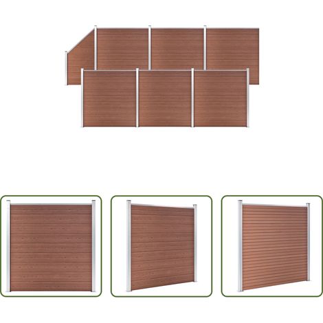 Clôture résidentielle -  Ensemble de clôture WPC 6 Carré + 1 Incliné 1138x186 cm Marron (1/5)