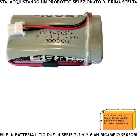 Pile litio Non Ricaricabili Pacco 2 ER14505H in Batteria Uscita 7,2 V 2,6 Ah Connettore Polarizzato Ricambio Sirena Sensore Securvera Altri Dimensioni H29XL52S15 mm Pronta all'Uso Direttiva ISO 9001 (1/2)