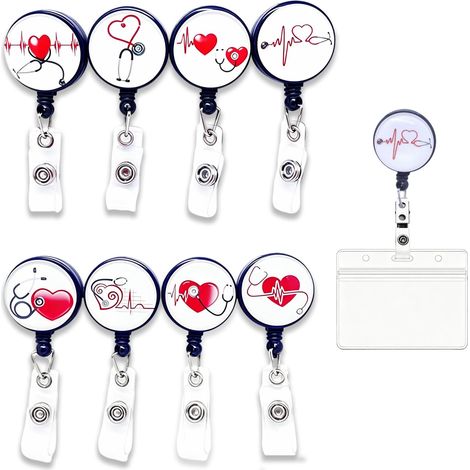 8 pièces Porte Badge Enrouleur, porte-badges rétractables, rotatif à 360°, avec pince crocodile, pour infirmières, médecins (1/5)
