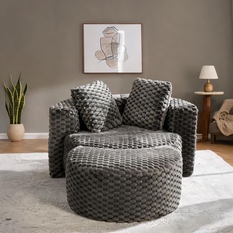 Fauteuil relax rond compressé avec repose-pieds gris classique (1/5)