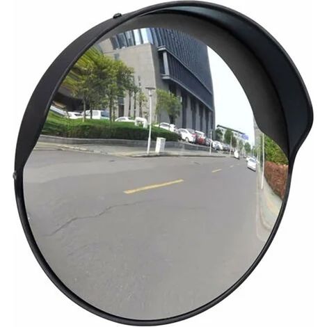 Miroir convexe extérieur en plastique noir 31 cm, miroir de sortie de garage