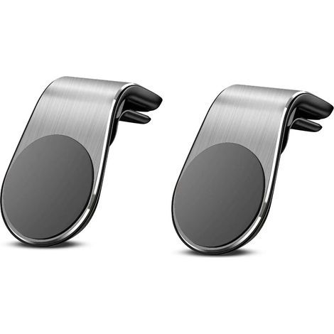 Supporto magnetico per cellulare da auto, colore argento - Confezione da 2 - Si monta sulla bocchetta dell'aria - Compatibile con iPhone, Samsung, Huawei, Xiaomi e la maggior parte degli smartphone (1/4)