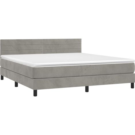 Giroletto LED con coprimaterasso testiera boxspring 180x200 cm tessuto velluto grigio chiaro TDL0207810