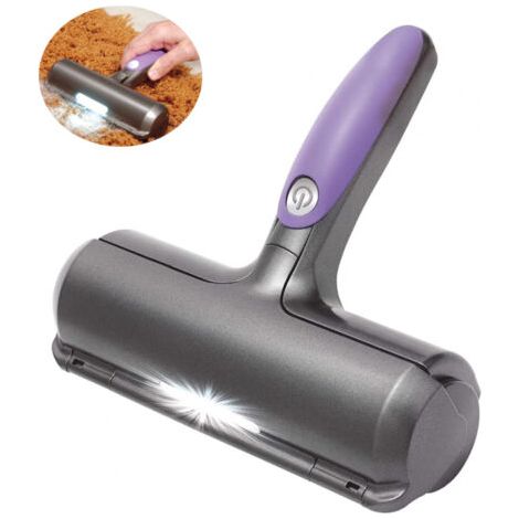 Brosse anti-transpirante, brosse pour poils d'animaux (chat/chien), élimine tous les poils d'animaux, avec lumière LED, pour canapé, vêtements, voiture, violet et gris-AquaForge