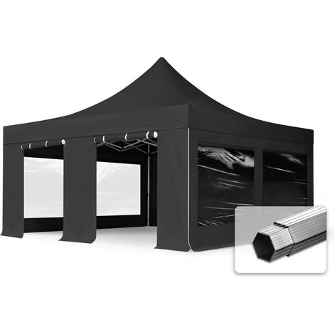 5x5 m Faltpavillon, PROFESSIONAL Alu 50mm, Seitenteile mit Panoramafenstern, schwarz