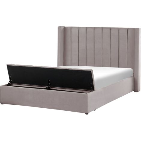 Bed with Storage Bench Velvet NOYERS 140 x 200 cm (EU Double) Grey (1/5)