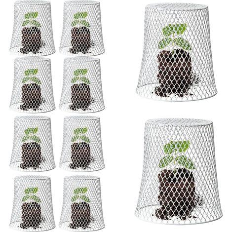 Lot de 10 cloches de protection en métal pour plantes - Pour garder les lapins, poulets, écureuils, oiseaux à l'extérieur (blanc) (1/5)