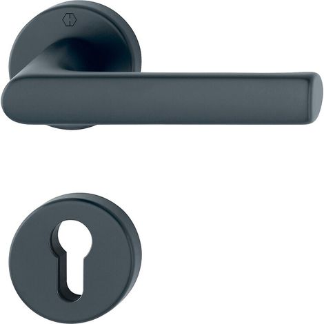 Ensemble sur rosaces Ligne Hambourg carré de 7 mm pour porte ep 35-45 mm finition aspect inox F9 bec-de-cane - HOPPE