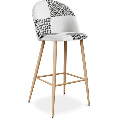 Patchwork Upholstered Stool - Scandinavian Style - Black and White - Evelyne White / Black (1/5)
