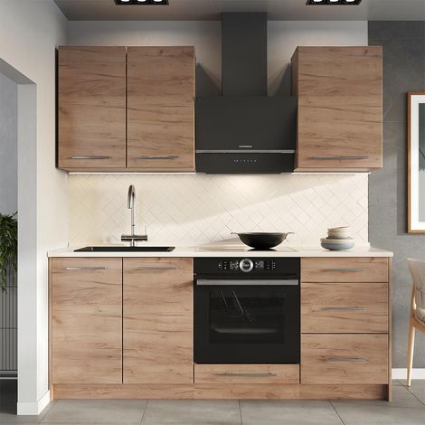 Cocina para solteros Fame-Line, Roble dorado/Roble dorado, 190 cm encimera Mármol, Vicco (1/5)