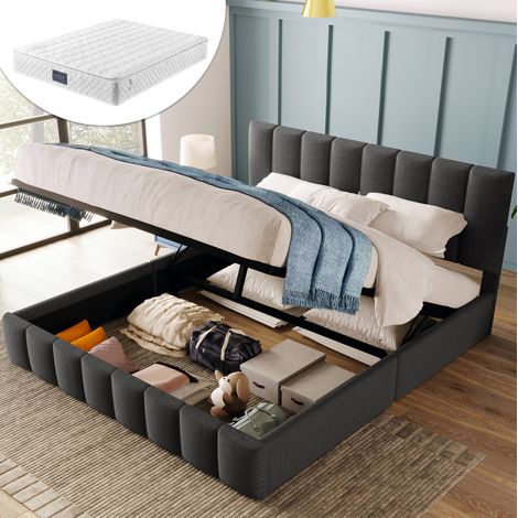 Bett mit Stauraum 140x200 Grau inklusive Matratze OKMYHOME (1/5)