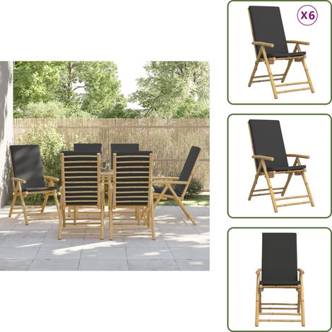 The Living Store Chaises inclinables de jardin pliantes lot de 6 coussins bambou - Chaise De Jardin - Fauteuil De Jardin - Mobilier De Jardin - Chaise Inclinable - Chaise Pliante (1/5)
