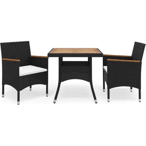 3 PCS conj. Cena para Jardim Vime PE y Madeira Acacia Black - 220335