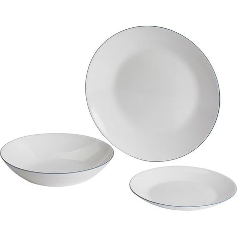 Set da tavola modello Aqua bianco con bordo blu 12 pezzi