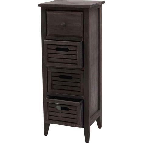 Commode petit meuble à 4 tiroirs 74x30x25 cm aspect vintage gris-marron 040006535 (1/5)
