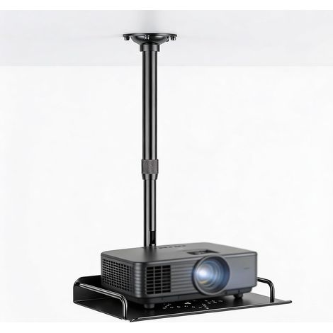 Support projecteur Plafond et Mural réglable de 30 à 60 cm en métal Noir Étagère universelle 31 × 22 cm, gestion des câbles pour un montage ordonné, adaptée au salon, bureau ou salle de réunion (1/5)