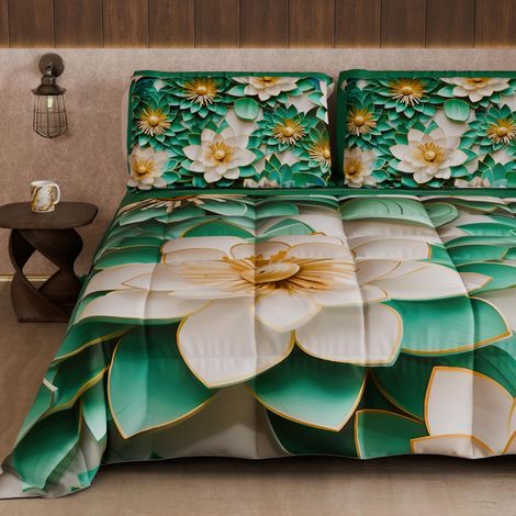 Couette d'hiver pour lit Double Face, Couleur Unie et Impression numérique Florale 05 7, 100% Microfibre, fabriquée en Italie (1/5)