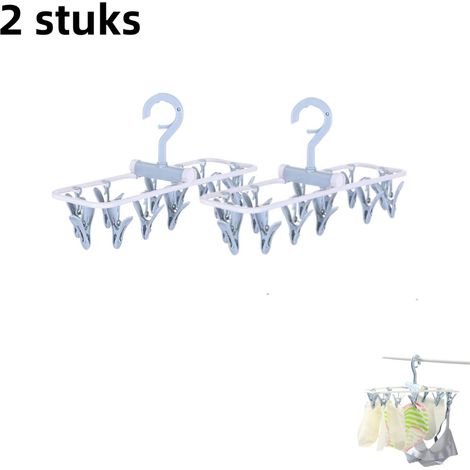 Cintre pliable en 2 parties - 12 pinces - Porte-chaussettes - Coupe-vent - Home Square - Idéal pour chambre d'étudiant, chambre d'enfant, chambre d'adulte - Bleu (1/5)