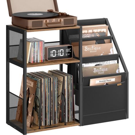 Record Player Stand, 3-Tier Side Table with Vinyl Record Storage Holds Up to 140 Albums, Multi-Functional End Table for Living Room & Bedroom (1/5)