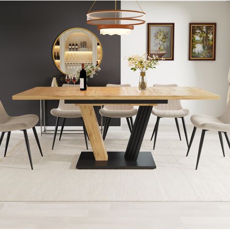 Mesa extensible 120/160 x 80 x 76 cm en MDF y metal, acabado madera, patas regulables OKMYHOME (1/5)
