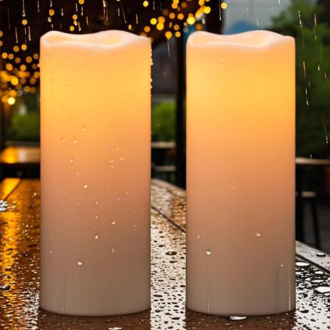 Bougie Solaire LED - Lot de 2 - Effet Flamme - Étanche IP65 - Jardin Terrasse Camping - 10x25 cm (1/5)