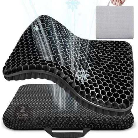 Chair Cushions, Breathable Gel Cushion, Anti Sore Cushion, Relieves Pressure on Orthopaedic with Non-Slip Cover for Car/Office/Home/Wheelchair (Black) (1/5)