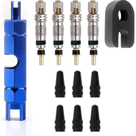 Kit de Réparation Pneu Vélo 12 Pièces, Démonte Obus Valve Tubeless VTT, Outils Vélo avec Adaptateur Valve Presta, Bouchon Valve, Outil de Démontage pour Entretien et Remplacement Rapide (1/5)