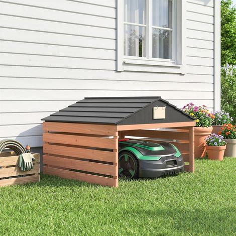Abri pour tondeuse robotisée, auvent en bois avec toit à pignon, garage étanche pour tondeuses, abri, 79 x 74 x 54 cm, brun rougeâtre