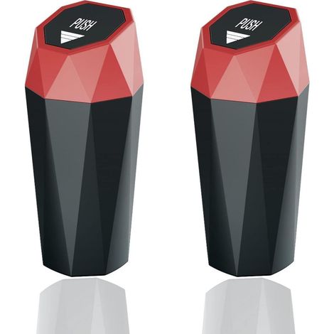 Auto Mülleimer mit Deckel, Mini, Diamant-Design, Rot (2 Stück) (1/5)