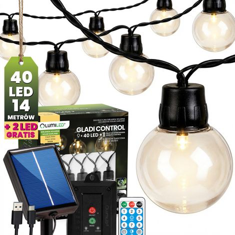 Ghirlanda solare da giardino con 40 sfere decorative a LED, 13,64 m, 3000K, luce calda + controllo Gladi Lumiled, telecomando. (1/5)