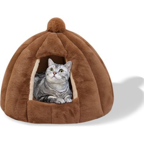 Katzenhöhlenbett, Kaninchenfellbezug, herausnehmbare PP-Baumwollfüllung, rutschfester Boden, für Hunde und Katzen im Winter (1/5)