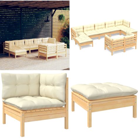 9-tlg. Garten-Lounge-Set mit Creme Kissen Massivholz Kiefer - Gartengeräte - Gartenmöbel - Lounge Set - Kiefernholz Möbel - Outdoor Furniture - Home & Living (1/5)