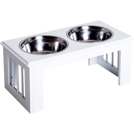 Raised Dog Feeding Bowls with Stand, Stainless Steel for Medium Dog, 58L 31W 25H cm -- White (1/5)