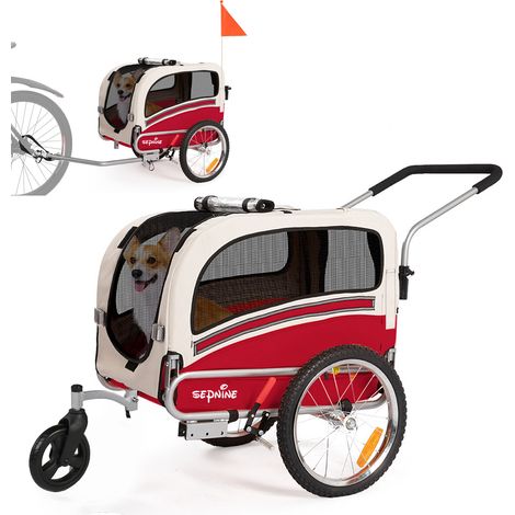 sepnine Hunde-Fahrradanhänger, Aluminiumrahmen, Außenmaße 110×62×91 cm, Tragfähigkeit 30 kg, 40 cm Luftbereifung - Rot (1/4)