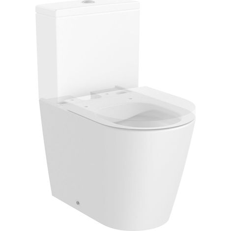 Taza Rimless compacta adosada a pared con salida dual para inodoro de tanque bajo INSPIRA - ROCA Color: Blanco mate