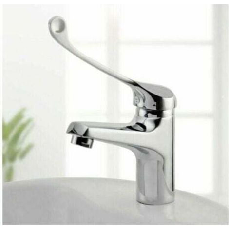 [JAMAIS UTILISÉ] Mitigeur Lavabo avec Poignée Médicale, Robinet de Salle de Bains PMR, Chromé, Argent (1/4)