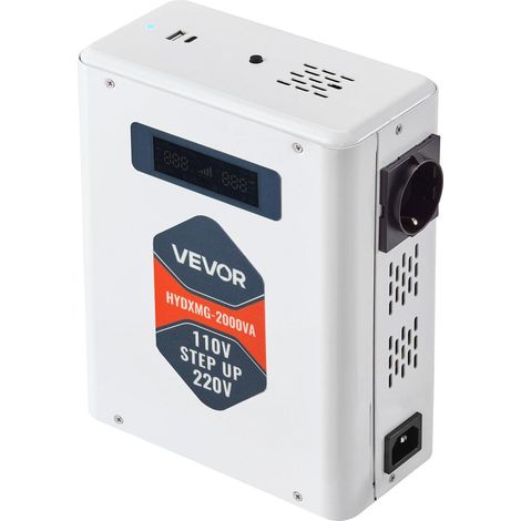 Transformateur 2000VA,Convertisseur de tension 110V à 220V,Double prises EU,Port USB,Écran LCD,Protection thermique pour appareils 220V (1/5)