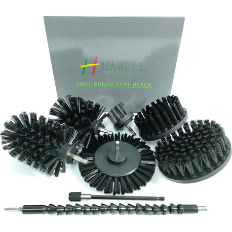 8 x Heavy Duty Drill Brush Cleaning Brush with Extendable Attachment Kit All Purpose Surfaces Bathroom, Grout, Smokers, Grills, Floor, Tile and Hard Water - Black (1/5)
