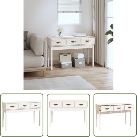 The Living Store Konsolentisch Weiß 114x40x75 cm Massivholz Kiefer - Holztisch - Konsolentisch - Sideboard - Wohnzimmerschrank - Kiefernholzmöbel (1/5)