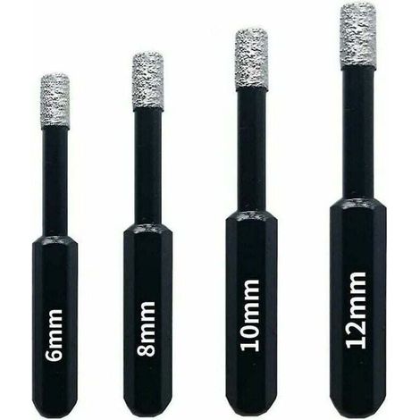 Pour une perceuse Lot de 4 mèches diamantées pour carrelage, céramique, grès cérame, carrelage, verre, pierre. Mèches diamantées professionnelles pour scie cloche - 6mm 8mm 10mm 12mm (1/5)