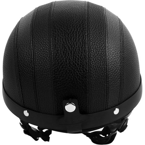 Casque de moto demi-casque, respirant, offrant une protection solaire, de style rétro, en cuir PU, unisexe, en cuir noir. (1/5)